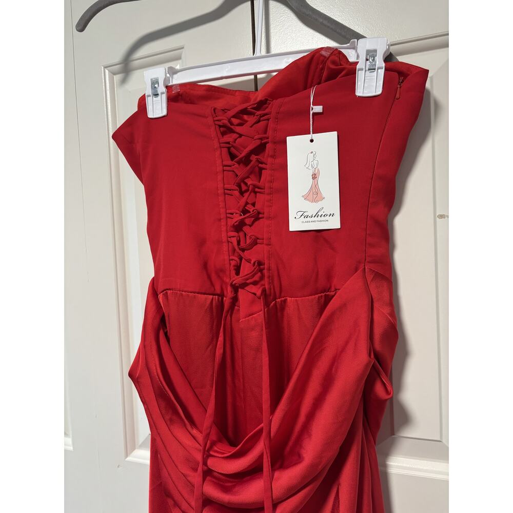 Red Strapless Corset Back Evening Dress Size 8 - Picture 9 of 9